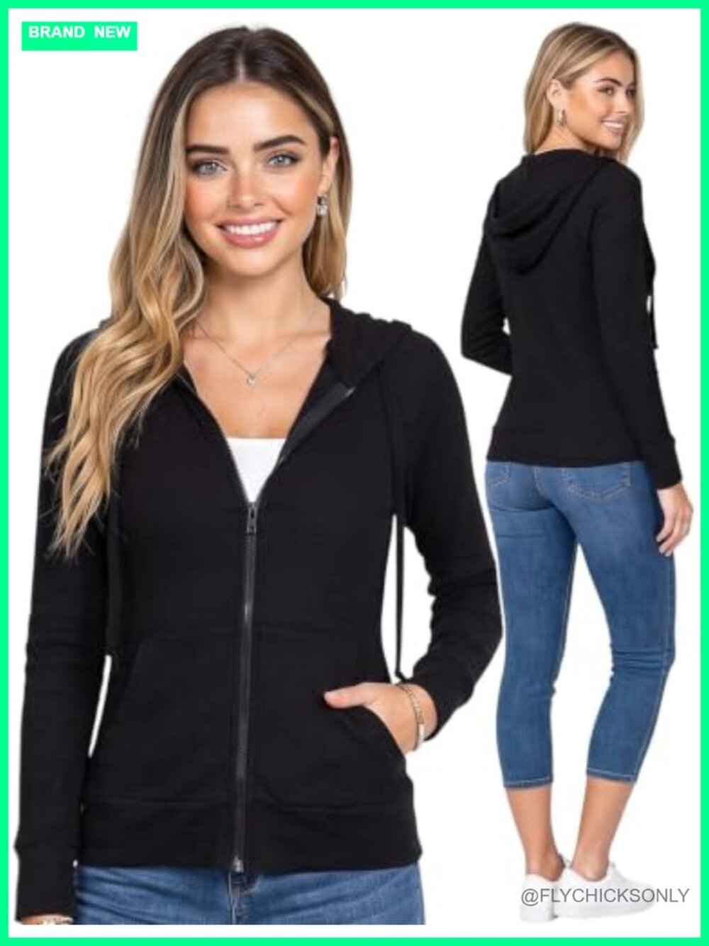 Women's Long Sleeve Full Zip Hoodie Lightweight Drawstring Jacket